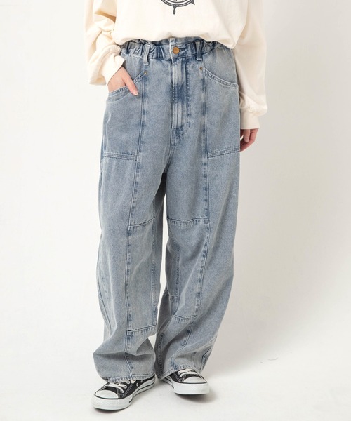 ワイドパンツ ジーンズ デニム デニムパンツ R4465 ブロックパンツ レディースの画像