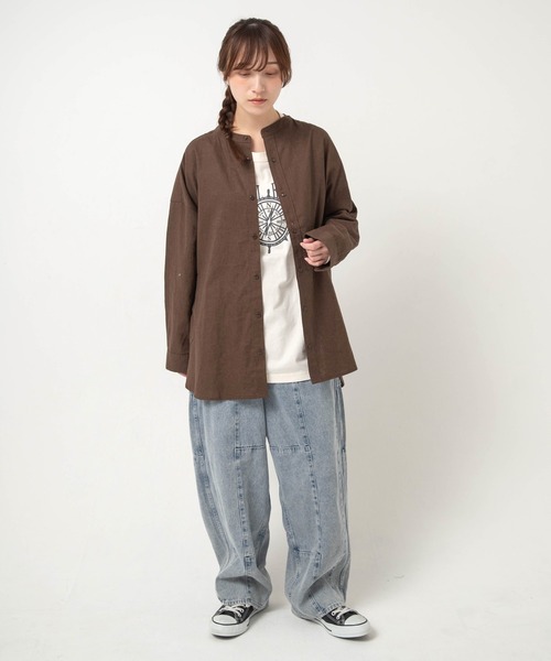 ワイドパンツ ジーンズ デニム デニムパンツ R4465 ブロックパンツ レディースの画像