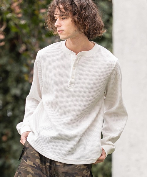 CAMBIO（カンビオ） tシャツ mlt5637- ヘンリーネックワッフルロンT