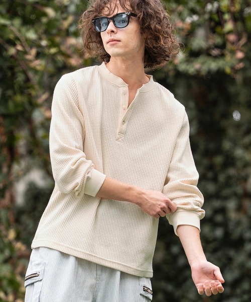 tシャツ mlt5637- ヘンリーネックワッフルロンT(HLCM0261) メンズ