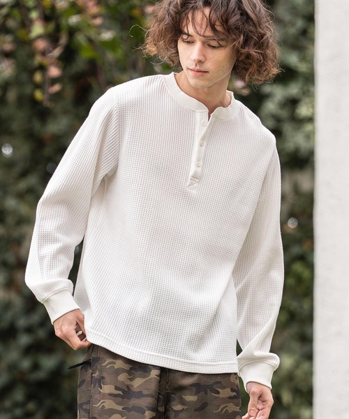 CAMBIO（カンビオ） tシャツ mlt5637- ヘンリーネックワッフルロンT