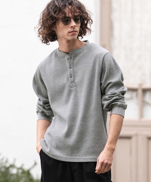 CAMBIO（カンビオ） tシャツ mlt5637- ヘンリーネックワッフルロンT
