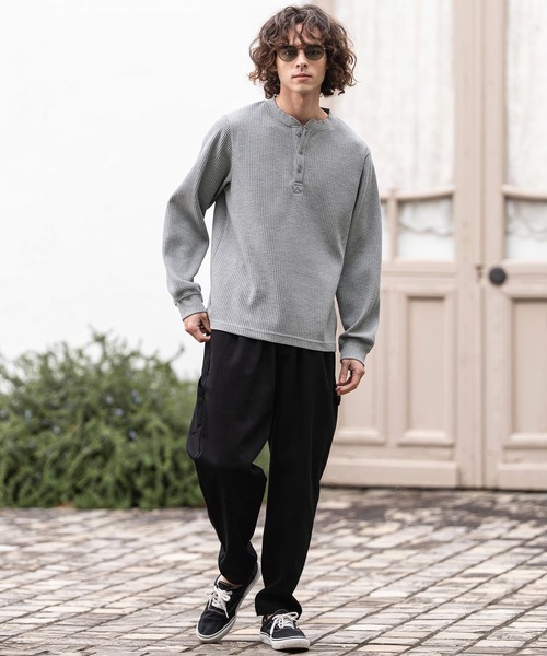 CAMBIO（カンビオ） tシャツ mlt5637- ヘンリーネックワッフルロンT