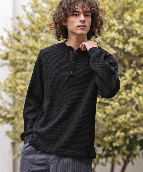 CAMBIO（カンビオ） tシャツ mlt5637- ヘンリーネックワッフルロンT