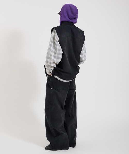 Perushu ベスト ジレ DAMAGE FADED DUCK DOUBLE ZIP VEST／ダメージ