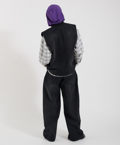 Perushu ベスト ジレ DAMAGE FADED DUCK DOUBLE ZIP VEST／ダメージ