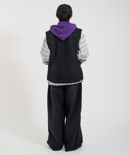 Perushu ベスト ジレ DAMAGE FADED DUCK DOUBLE ZIP VEST／ダメージ