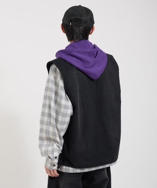 Perushu ベスト ジレ DAMAGE FADED DUCK DOUBLE ZIP VEST／ダメージ