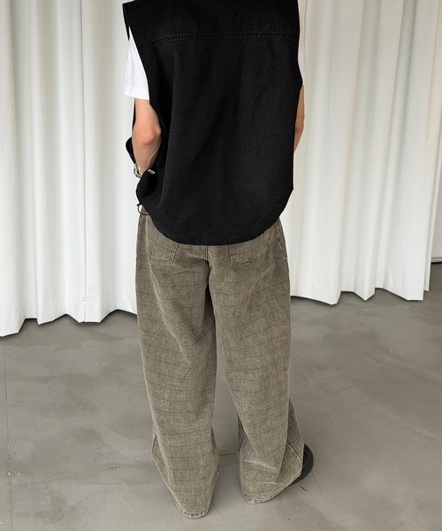 Perushu ベスト ジレ DAMAGE FADED DUCK DOUBLE ZIP VEST／ダメージ