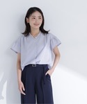 ブラウス シャツ 半袖 ストライプフリルネック...の詳細画像2