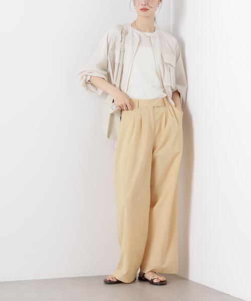 ワイドパンツ パンツ ソフトシアーツータックワイドパンツ(セットアップ可) レディースの画像