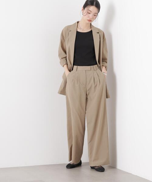 ワイドパンツ パンツ ソフトシアーツータックワイドパンツ(セットアップ可) レディースの画像