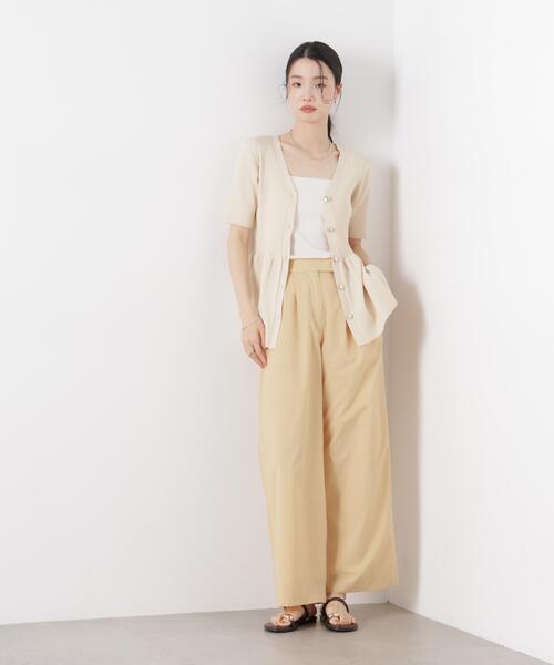 ワイドパンツ パンツ ソフトシアーツータックワイドパンツ(セットアップ可) レディースの画像