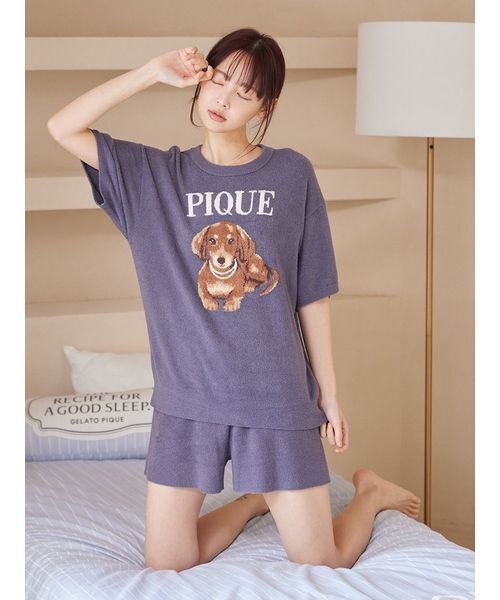パジャマ ルームウェア 「ONLINE限定」ファッションCATS＆DOGS ジャガードプルオーバー＆細リブショートパンツセット レディースの画像