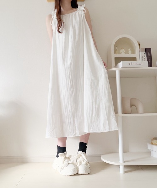 Nana ワンピース ショルダーリボンギャザーワンピース : ZOZOTOWN