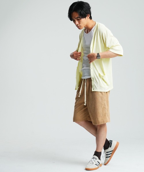 NEVER） Acquiesce カーディガン スラブ入りニットソー5分袖