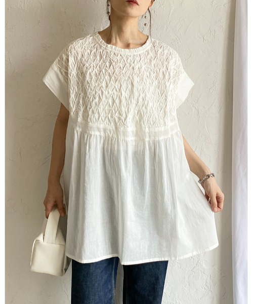 She's Closet ブラウス シャツ フレンチスリーブインド綿100