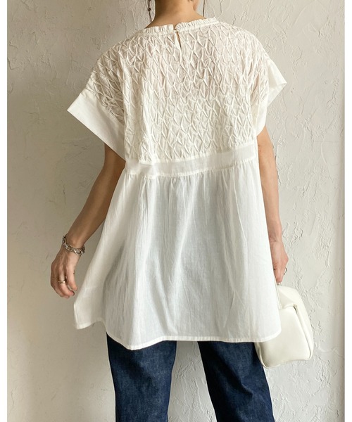 She's Closet ブラウス シャツ フレンチスリーブインド綿100