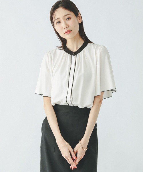 「GLOBAL WORK」 半袖ブラウス SMALL ホワイト レディース_画像4