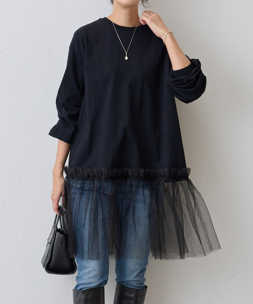 【新品】ビアズリー　袖フリル カットソー(ブラック) BEARDSLEY（ビアズリー） 長袖カットソー FREE ブラック レディース