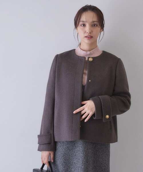 index（インデックス） ノーカラーコート コート カシミヤ混ノーカラー