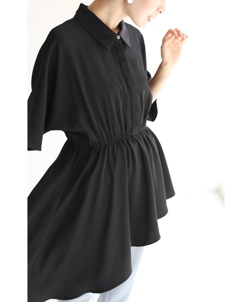 cawaii チュニック （黒）アシンメトリーな斜め裾シャツ