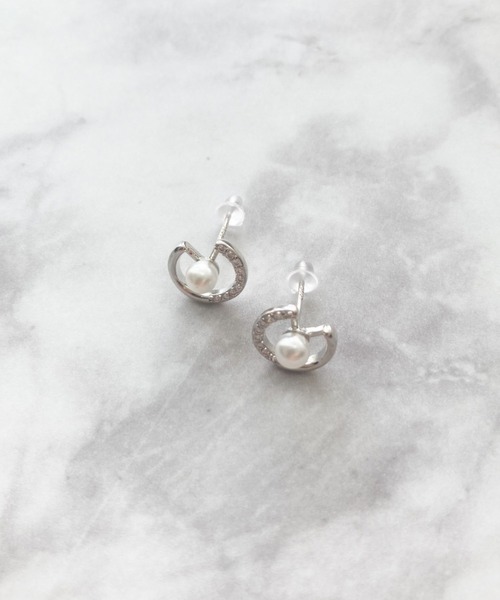yu-ka ピアス Yu-KA:CZ ＆ パールサークルピアス レディース