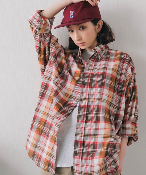 ❁ 45r 45rpm 麻100% 薄手マドラスチェック シャツワンピース SERO シャツ SERO/セロ B.D WIDE SHIRT MADRAS CHECK マドラス