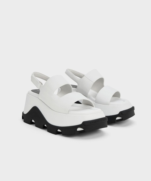 CHARLES&KEITH◆アシメトリック フラットフォームサンダル CHARLES ＆ KEITH サンダル アシメトリック プラットフォーム