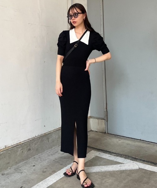 c*o様 美品　Rene ルネ バイカラーニットワンピース 34 ¥72,000 美品 Rene ルネ バイカラーニットワンピース 34 ¥72,000 黒