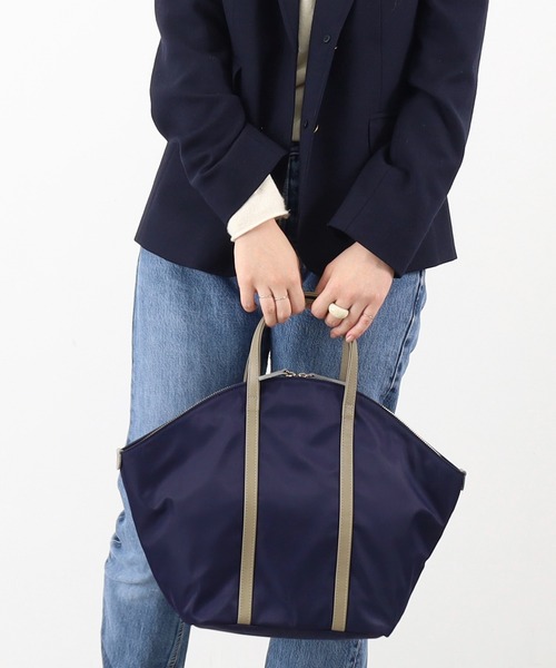 COOCO ネイビー ナイロン トートバッグ COOCO トートバッグ ナイロン×牛革ラウンドトートバッグ