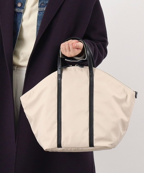 COOCO トートバッグ ナイロン×牛革ラウンドトートバッグ