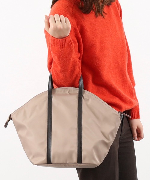 COOCO トートバッグ ナイロン×牛革ラウンドトートバッグ