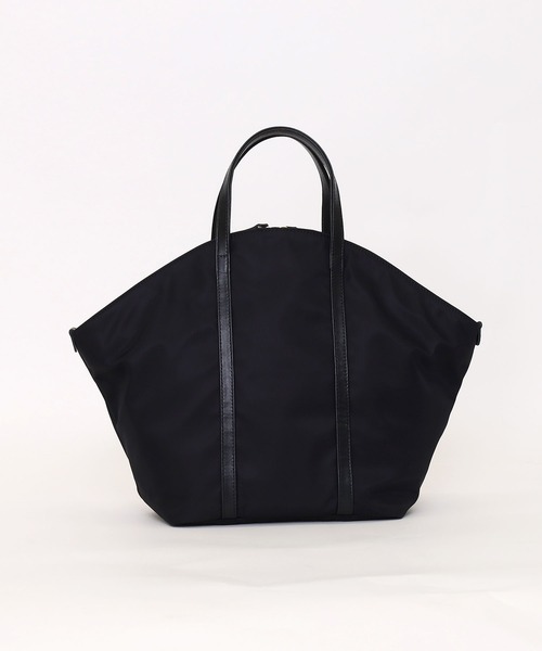 COOCO トートバッグ ナイロン×牛革ラウンドトートバッグ