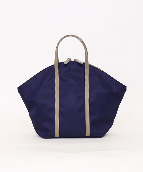 COOCO ネイビー ナイロン トートバッグ COOCO トートバッグ ナイロン×牛革ラウンドトートバッグ
