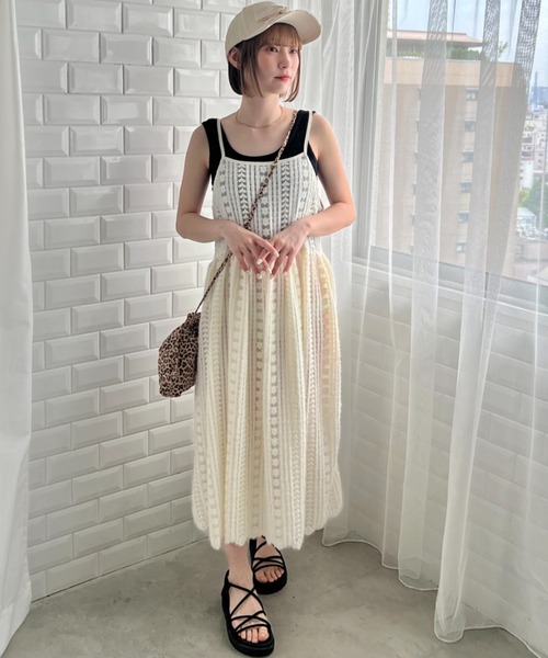 Loueme ワンピース ハート＆フラワーパターンレースキャミ