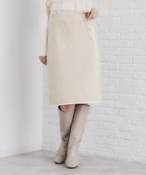 DIOR美品✨超お得/グレー ねじりデザイン タイトスカート/LL相当 index（インデックス） スカート 「美人百花掲載」パール調ツイード