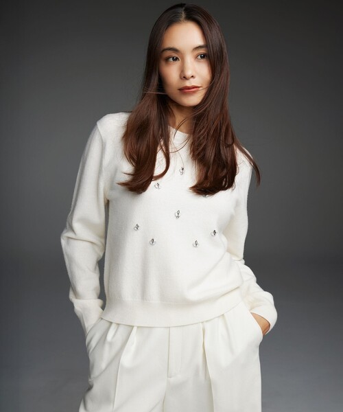 ニット セーター 「滝沢眞規子さん着用」ビジュー クルーネック ニット レディース