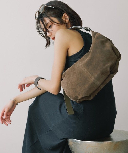 ●NOTHING WRITTEN●SHOULDER LEATHER BAG バッグ スエード 3RD / Medium shoulder hobo bag (Black suede) - Nothing written