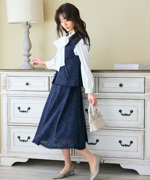 ohga ツイードベスト　ジレ　ネイビー TWEED GILET | OHGA