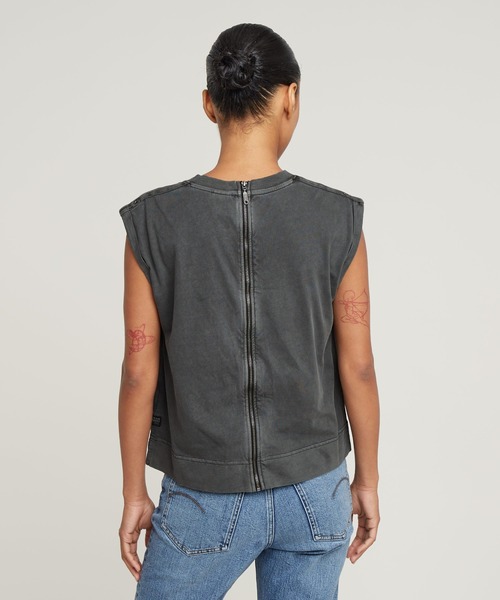 G-STAR RAW tシャツ BACK ZIP OVERDYED TOP/バックジップオーバー