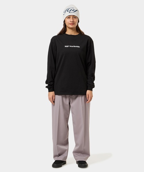HUF ブラック ロングスリーブTシャツ L HUF tシャツ OG LOGO LS TEE / ハフ ヘビーウェイト 刺繍ロゴ