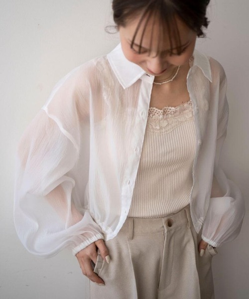 flower（ファッション） ブラウス シャツ ショートシアーシャツ