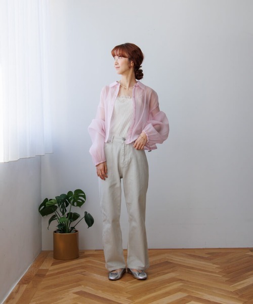 ブラウス シャツ シアーアソートシャツ レディース flower（ファッション） ブラウス シャツ ショートシアーシャツ