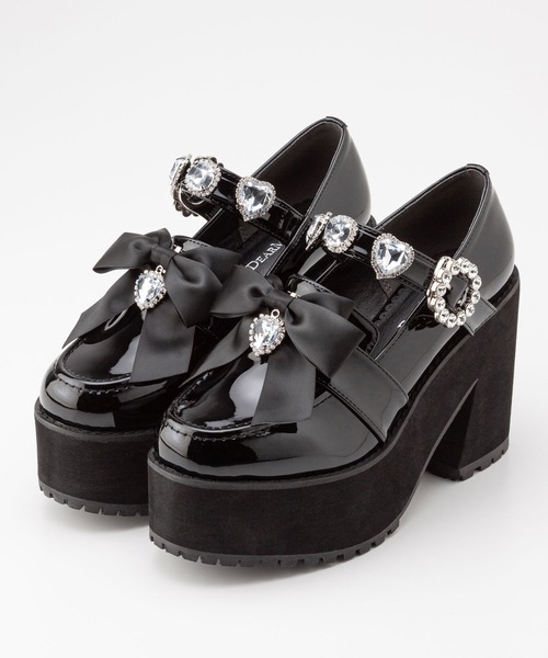 DearMyLove ローファー キラキラビジューリボン厚底ローファー