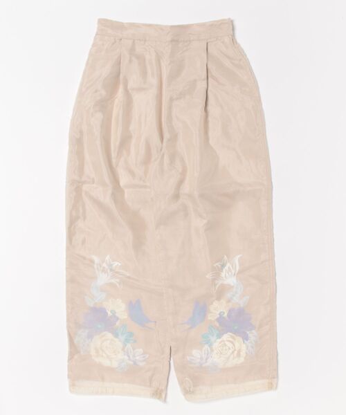 iS ScoLar パンツ 551228：花蝶柄シアー重ねスラックスパンツ