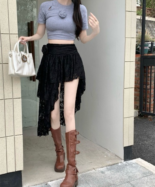 スカート アシンメトリーレースミニスカート : ZOZOTOWN Yahoo