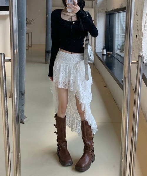 スカート アシンメトリーレースミニスカート : ZOZOTOWN Yahoo