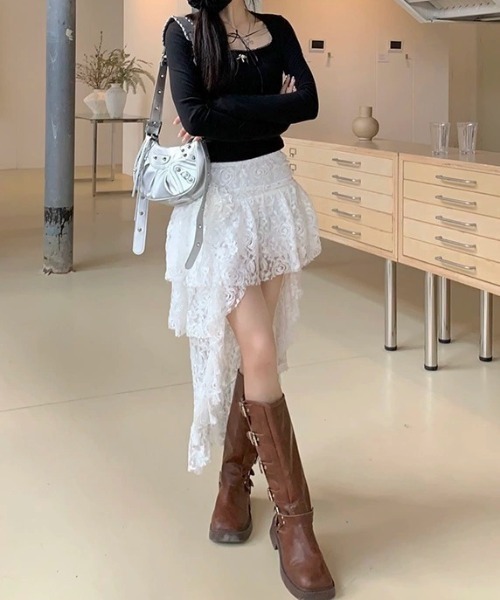 スカート アシンメトリーレースミニスカート : ZOZOTOWN Yahoo