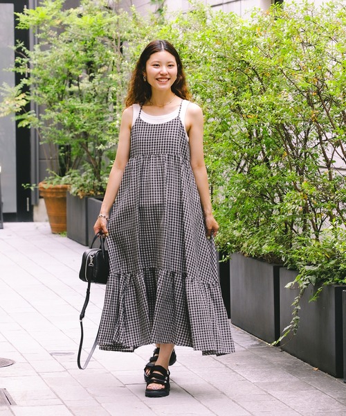 Ray BEAMS ワンピース ワッシャー チェック キャミワンピース